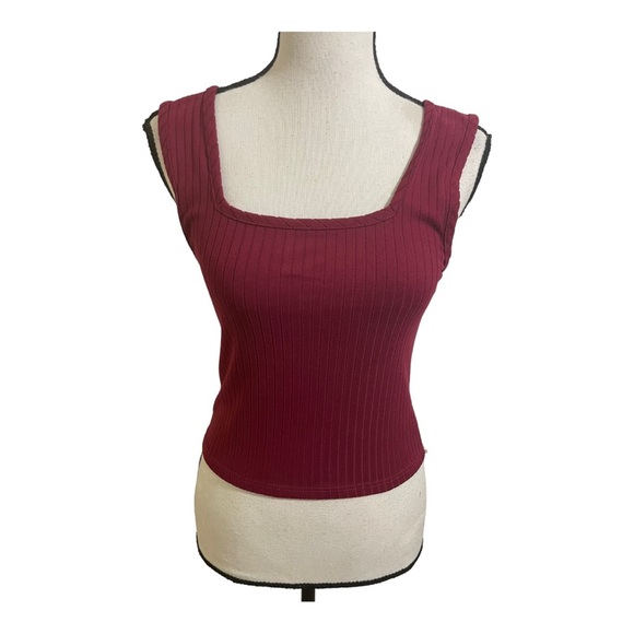 Olivia Rae womens ribbed style square neckline crop tank top Size Small Wine red - Picture 6 of 9
